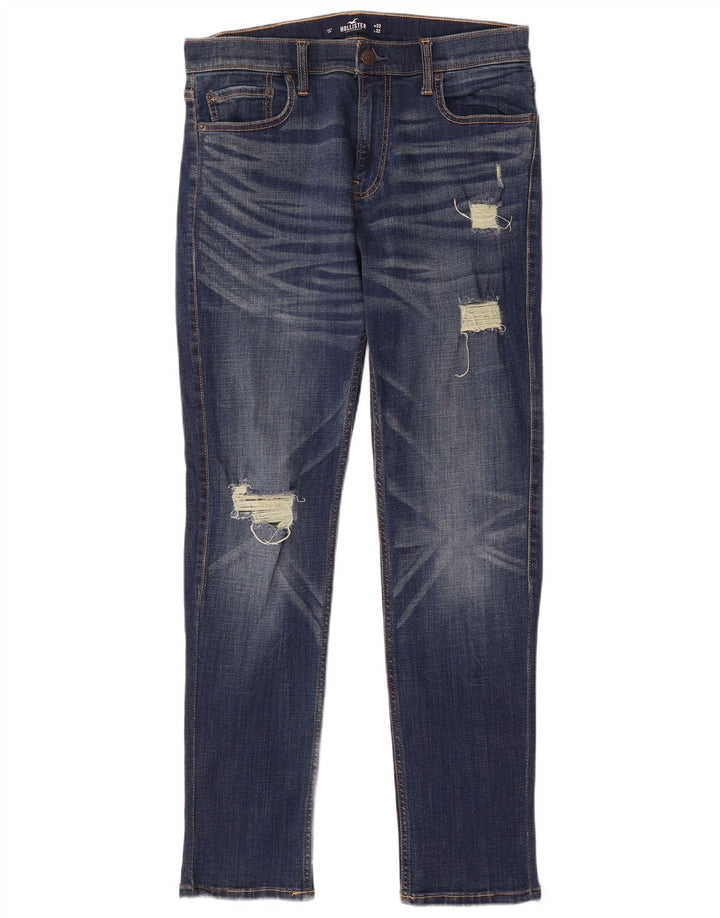 HOLLISTER Calça jeans masculina desgastada W33 L32 azul algodão