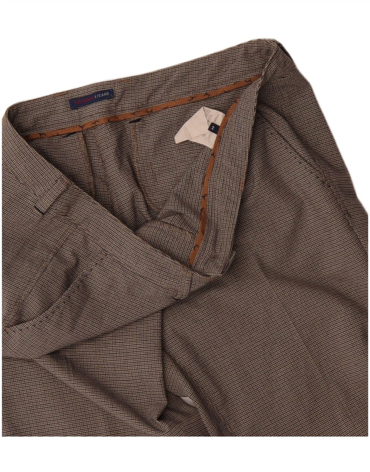 Calça feminina Trussardi de terno reto IT 44 médio W34 L30 marrom xadrez
