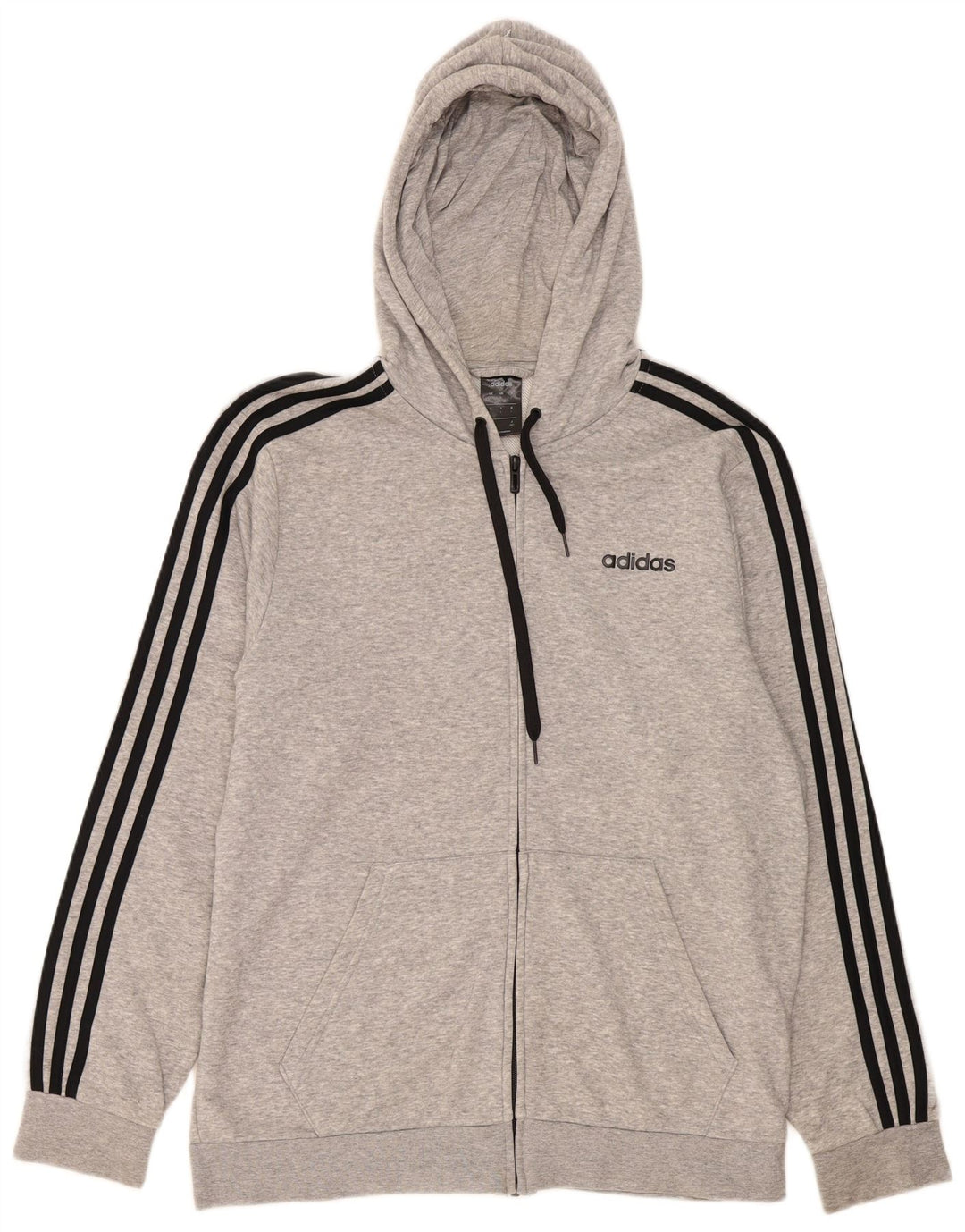 Adidas masculino zip moletom com capuz grande algodão cinza
