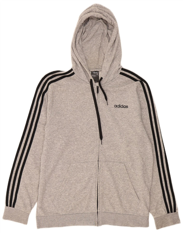Adidas masculino zip moletom com capuz grande algodão cinza