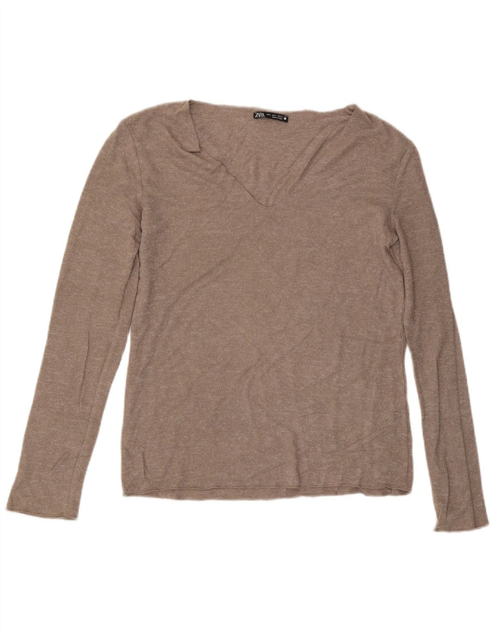 Suéter feminino ZARA com decote em V Reino Unido 10 pequeno cinza