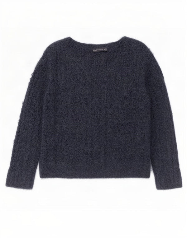 Suéter feminino Marks & Spencer com decote em V e ajuste relaxado Reino Unido 6 XS azul marinho