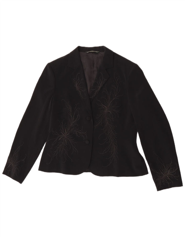 Jaqueta blazer feminina Laura Ashley com 1 botão Reino Unido 16 grande preto floral