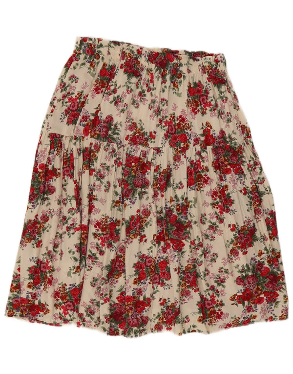 Saia plissada feminina vintage W26 pequena floral off white