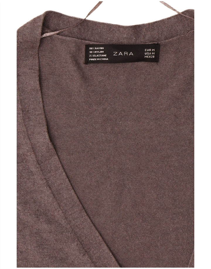 Suéter cardigã feminino Zara Reino Unido 12 rayon cinza médio