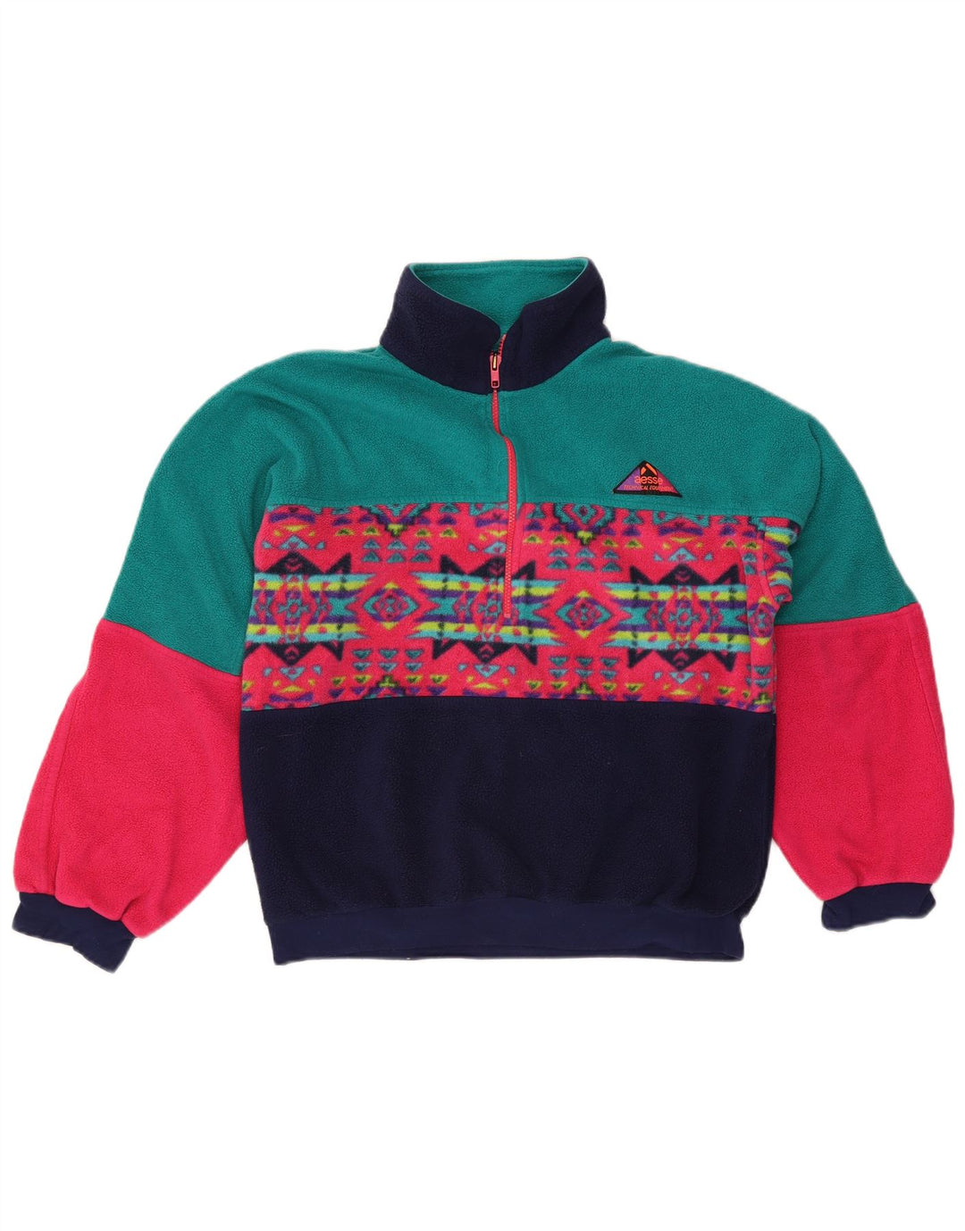 Suéter masculino Aesse Polartec com zíper e gola em lã médio multicolorido geométrico