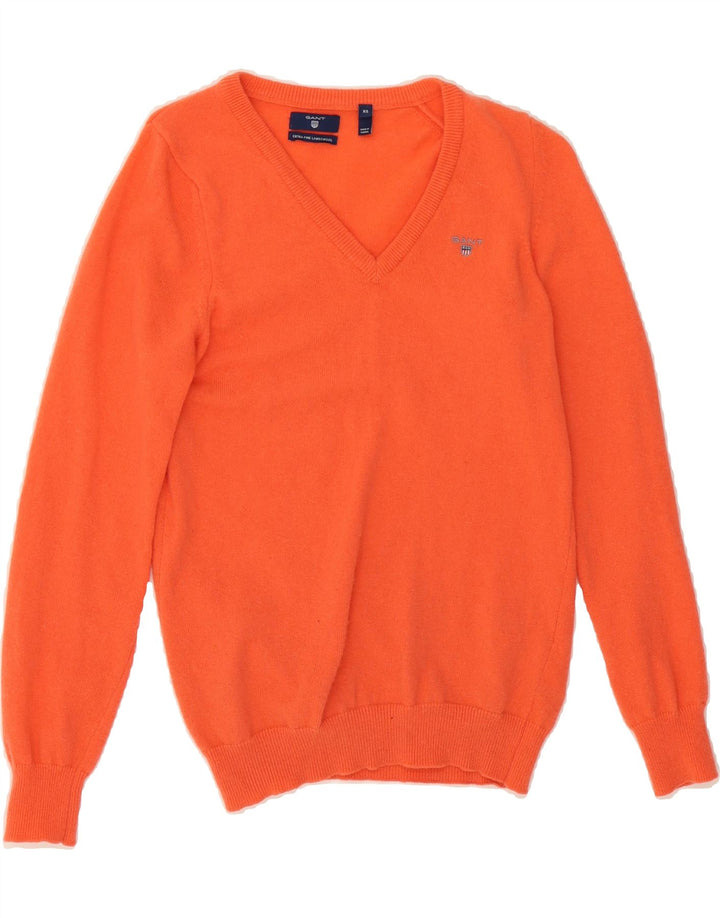 GANT Womens V-Neck Jumper Sweater UK 6 XS Orange Wool Vintage Gant and Second-Hand Gant from Messina Hembry 