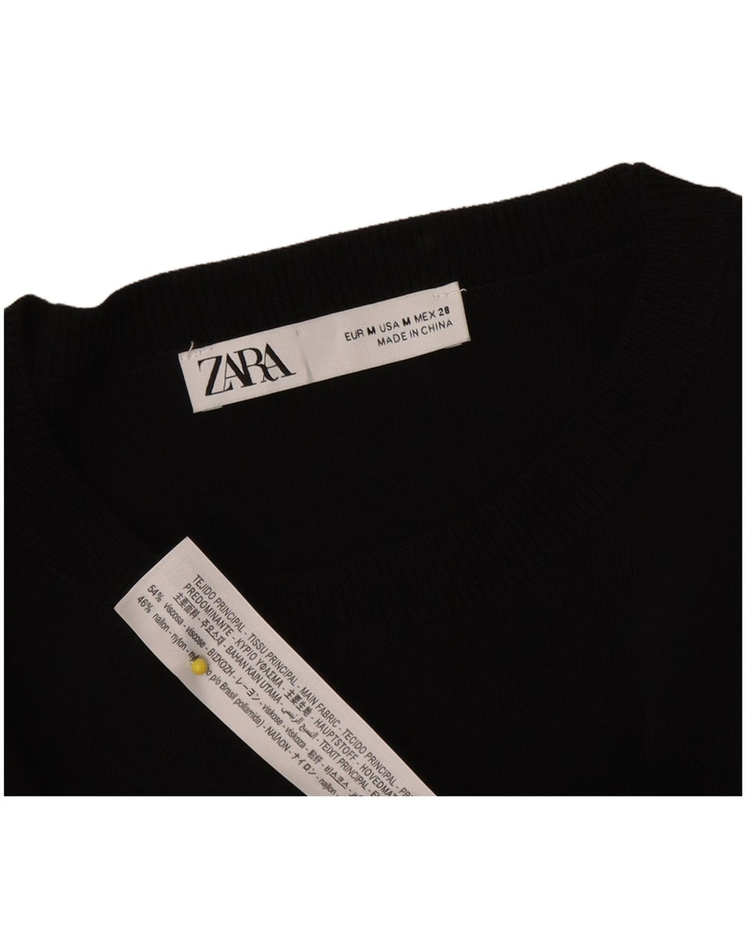 Zara blusa feminina cropped manga 1/2 top UK 12 médio preto viscose