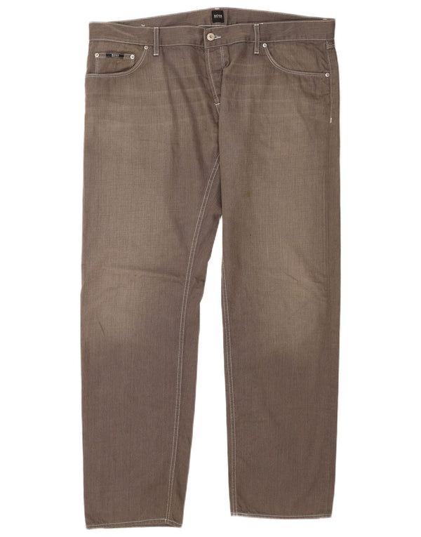 Hugo Boss Mens Straight Jeans W42 L34 Cinza Algodão
