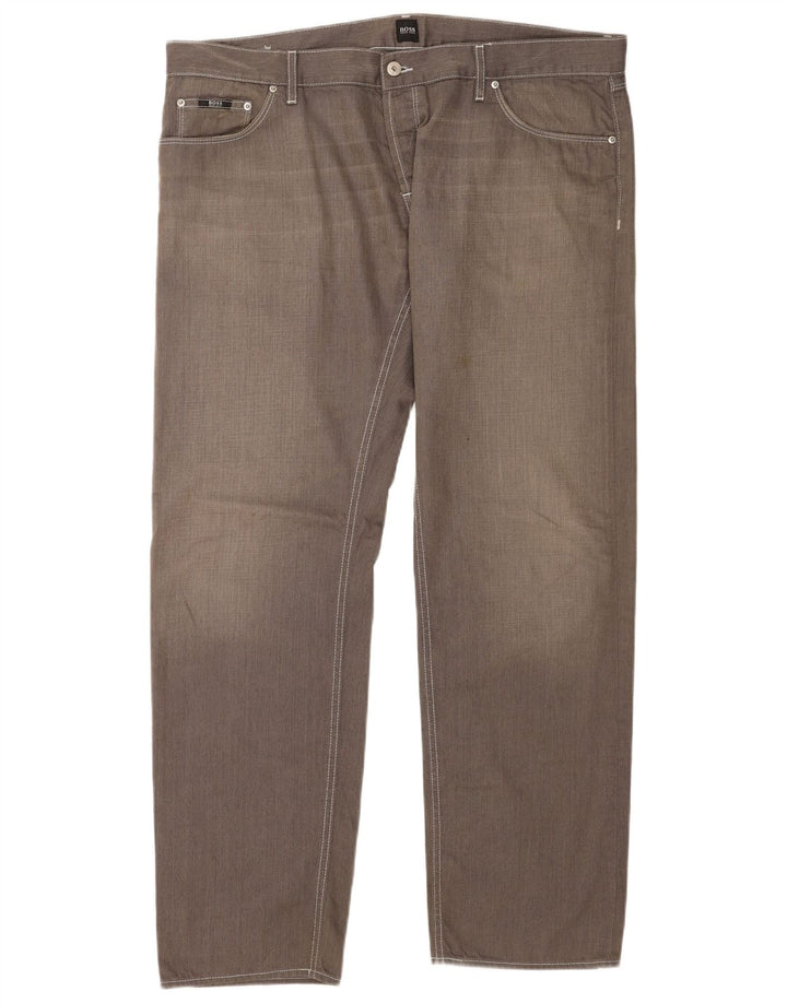 Hugo Boss Mens Straight Jeans W42 L34 Cinza Algodão