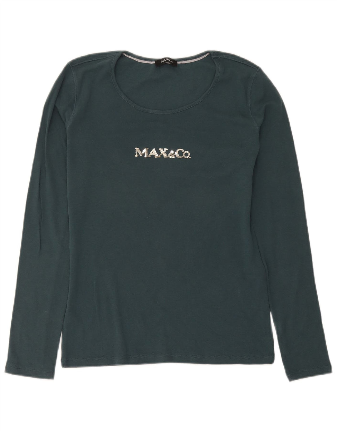 Top gráfico feminino Max & Co. manga comprida Reino Unido 12 algodão verde médio