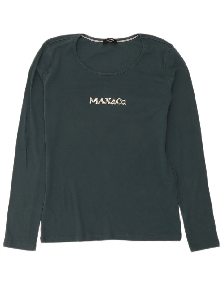Top gráfico feminino Max & Co. manga comprida Reino Unido 12 algodão verde médio