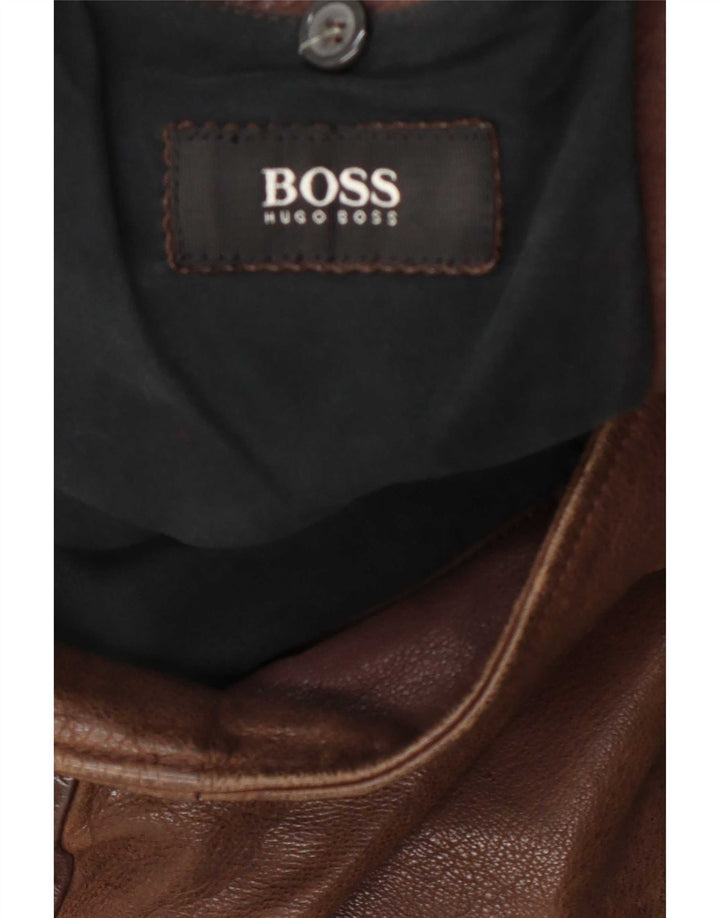 Jaqueta de couro masculina Hugo Boss Reino Unido 40 grande marrom