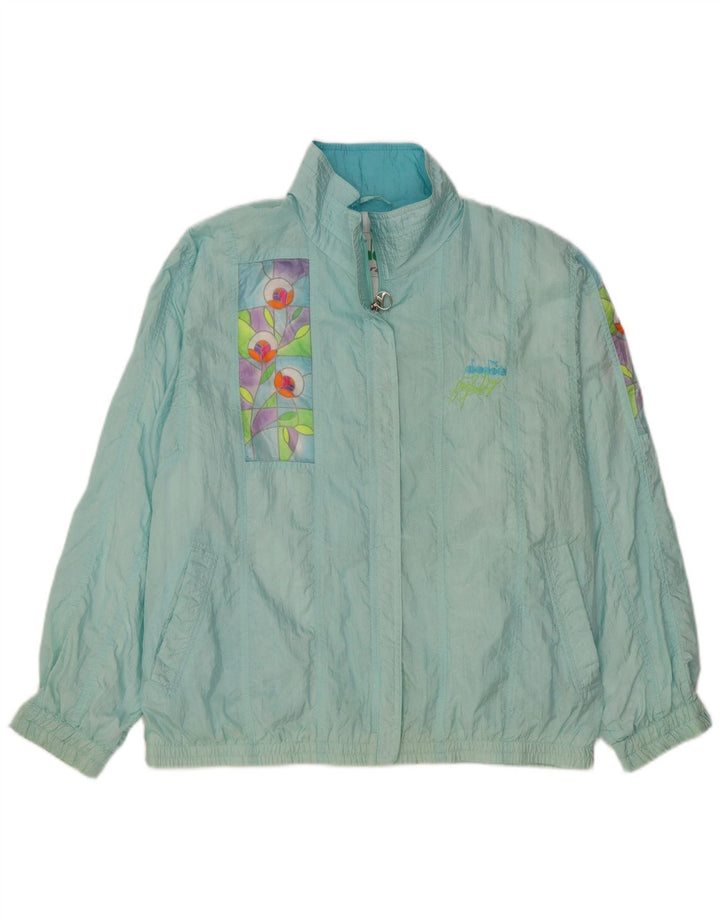 Diadora Womens Oversized Tracksuit Top Jacket UK 14 Médio Azul Floral