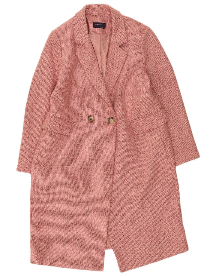 Casaco feminino Marks & Spencer com peito duplo Reino Unido 16 grande poliéster rosa
