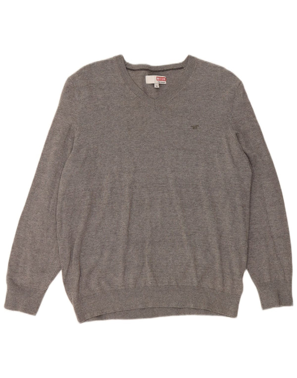 Suéter feminino MUSTANG com decote em V UK 18 XL algodão cinza