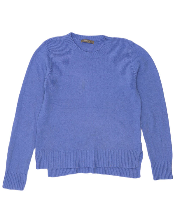 Suéter feminino Oasis com gola redonda UK 14 poliéster azul médio