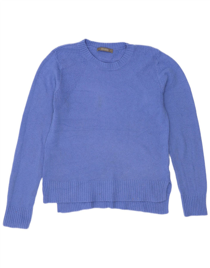 Suéter feminino Oasis com gola redonda UK 14 poliéster azul médio