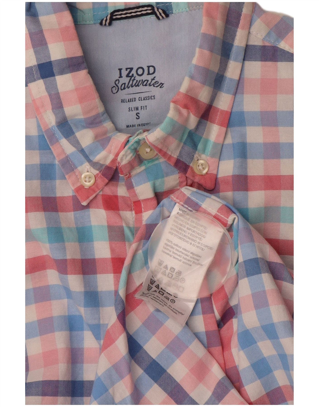 Camisa masculina slim fit de água salgada IZOD pequena de algodão xadrez multicolorido