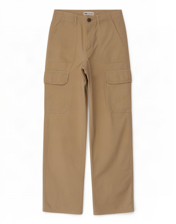 Calça cargo feminina Zara cintura alta solta ajuste UE 34 2XS W24 L29 bege