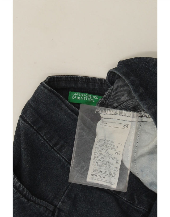 Saia jeans feminina Benetton IT 44 médio W28 algodão azul marinho