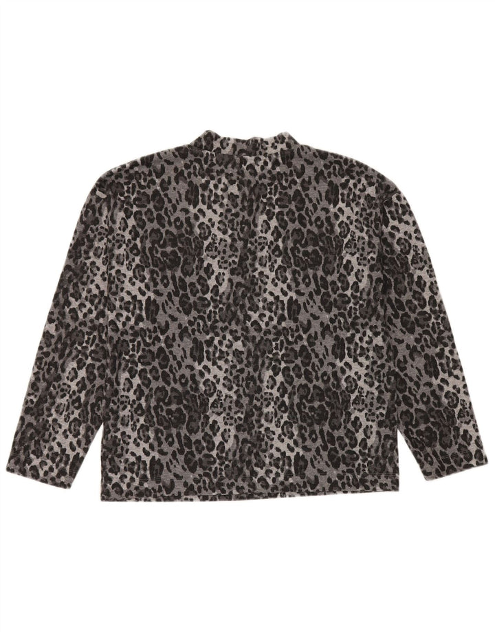Top feminino Marks & Spencer de manga comprida UK 10 pequeno cinza com estampa animal