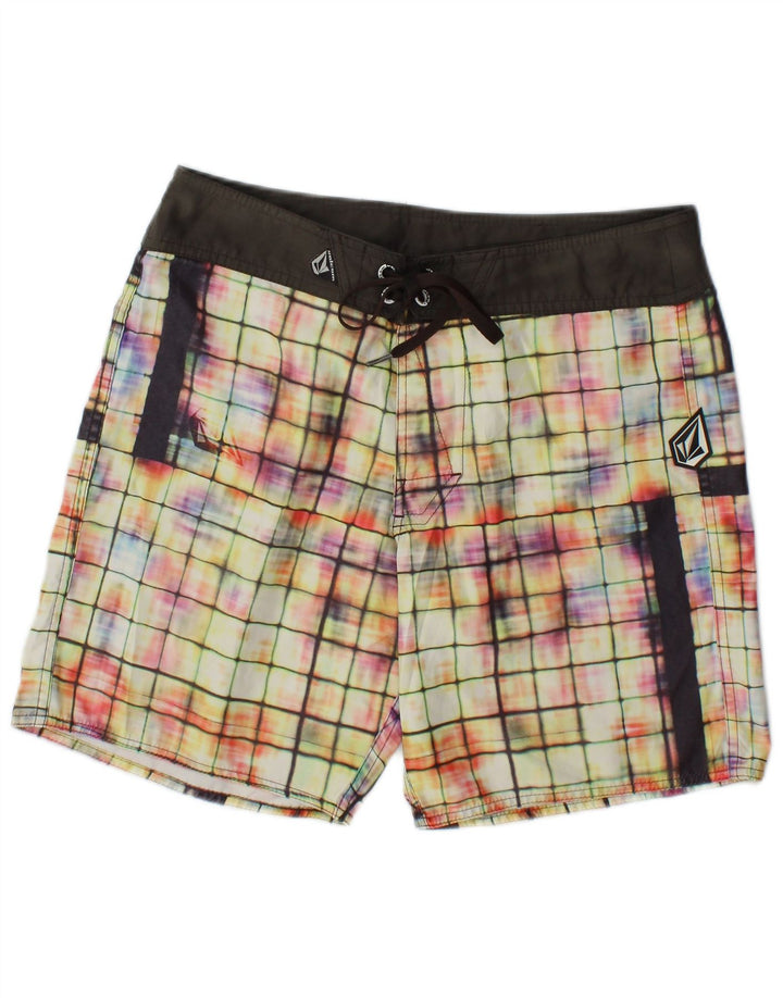 Shorts de natação masculino Volcom, poliéster xadrez médio multicolorido