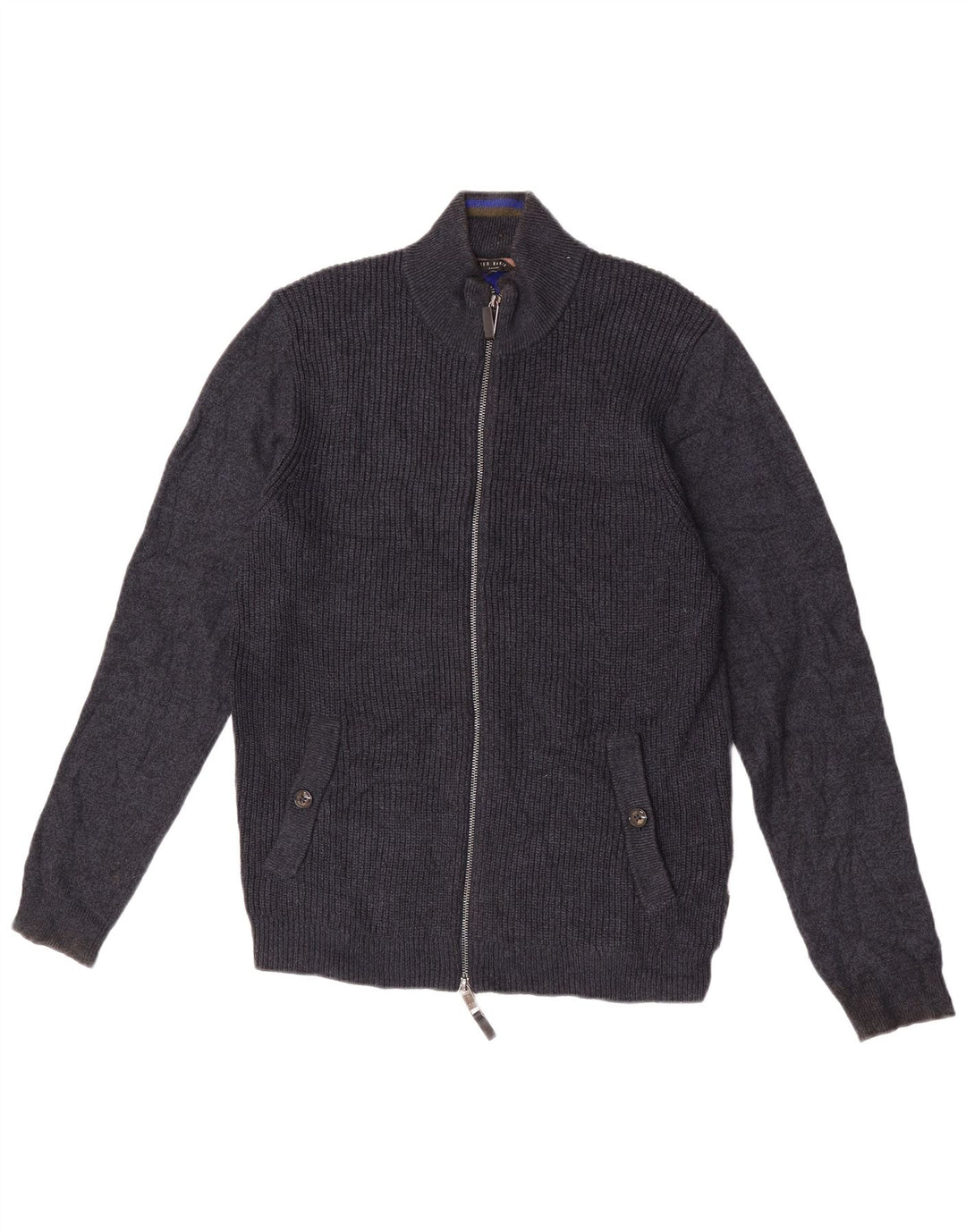 Suéter cardigã masculino Ted Baker tamanho 3 poliéster azul marinho médio