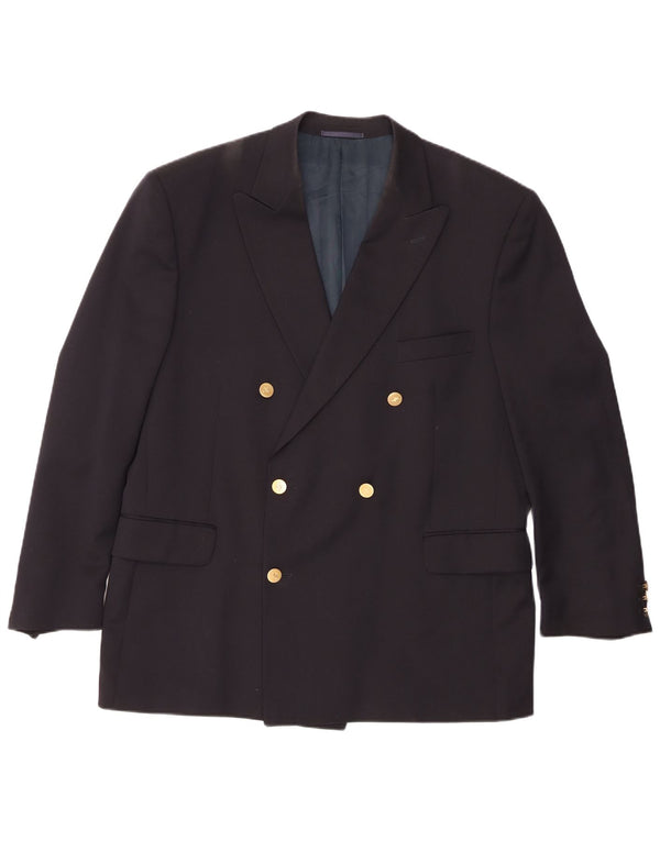 Jaqueta blazer masculina Jaeger com peito duplo IT 54 2XL lã azul marinho