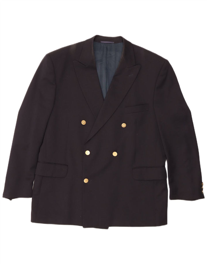 Jaqueta blazer masculina Jaeger com peito duplo IT 54 2XL lã azul marinho