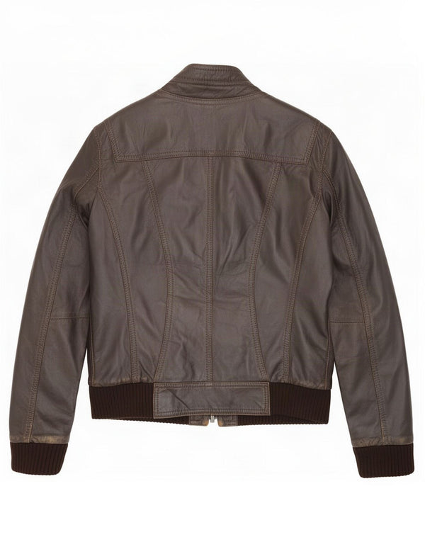 Jaqueta de couro bomber masculina vintage IT 48 marrom médio