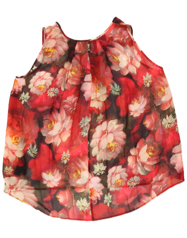 Blusa feminina Ted Baker UK 14 grande poliéster floral vermelho