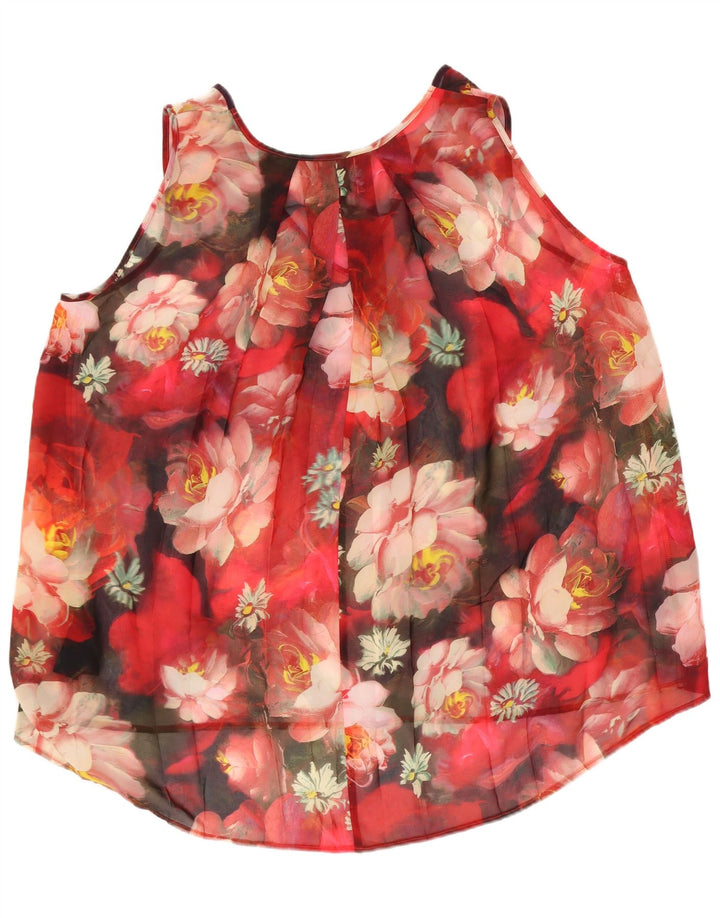 Blusa feminina Ted Baker UK 14 grande poliéster floral vermelho