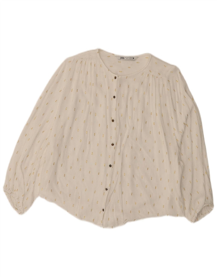 Blusa feminina Zara manga 3/4 oversized UK 10 pequena branca manchada