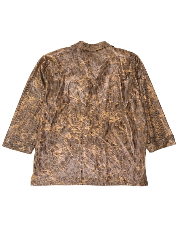Jaqueta bomber vintage feminina de grandes dimensões UK 18 XL marrom animal print viscose