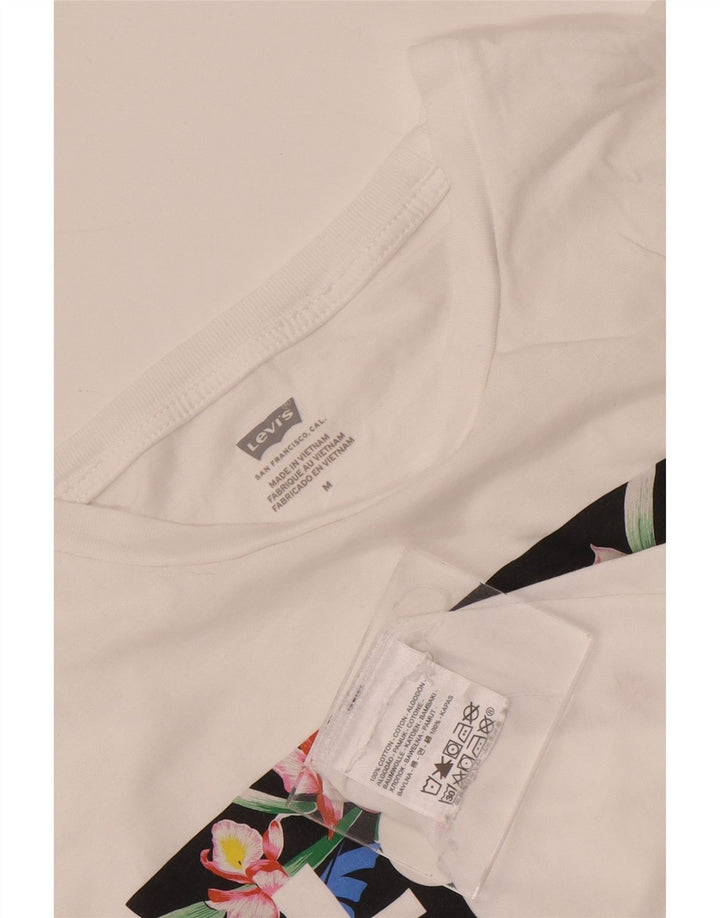 Camiseta feminina gráfica Levi's Top UK 12 algodão branco médio