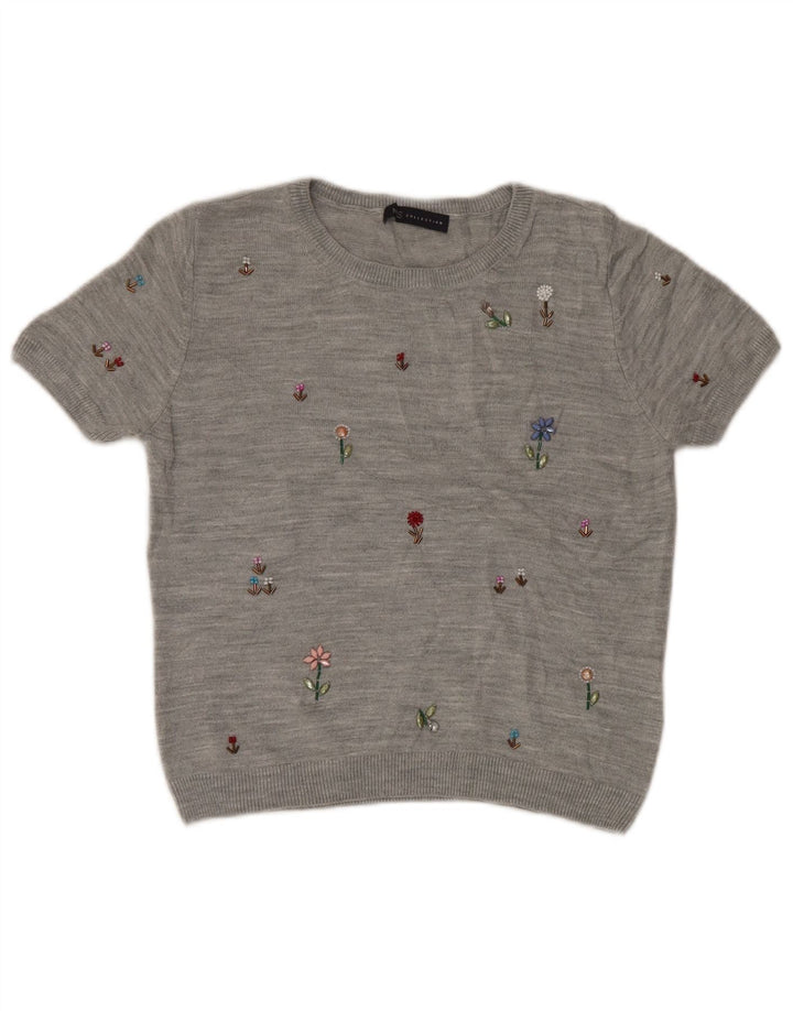Suéter feminino MARKS & SPENCER com gola redonda e gola redonda Reino Unido 12 cinza médio