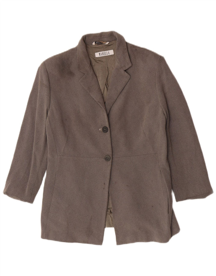 Jaqueta blazer feminina Marella com 2 botões Reino Unido 16 grande viscose cinza
