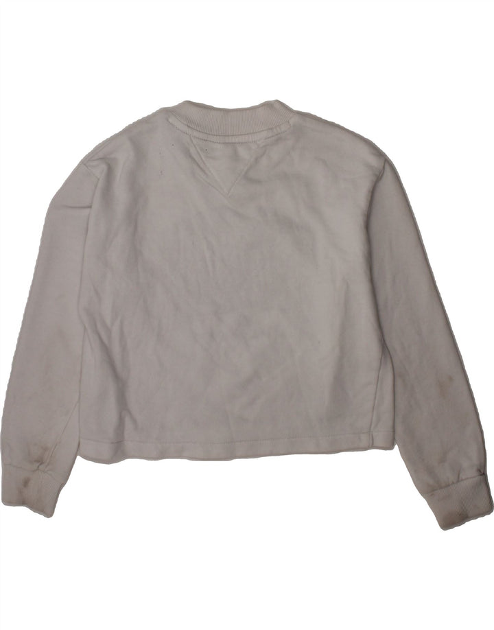 TOMMY HILFIGER Girls Crop Graphic Sweatshirt Jumper 9-10 Years White Vintage Tommy Hilfiger and Second-Hand Tommy Hilfiger from Messina Hembry 