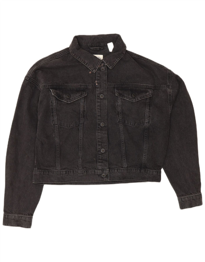 Jaqueta jeans feminina grande JACK WILLS Reino Unido 10 algodão cinza pequeno
