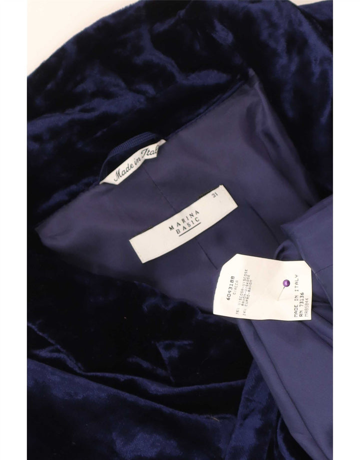 Marina Rinaldi Jaqueta blazer feminina básica de 2 botões de veludo tamanho 31 XL azul