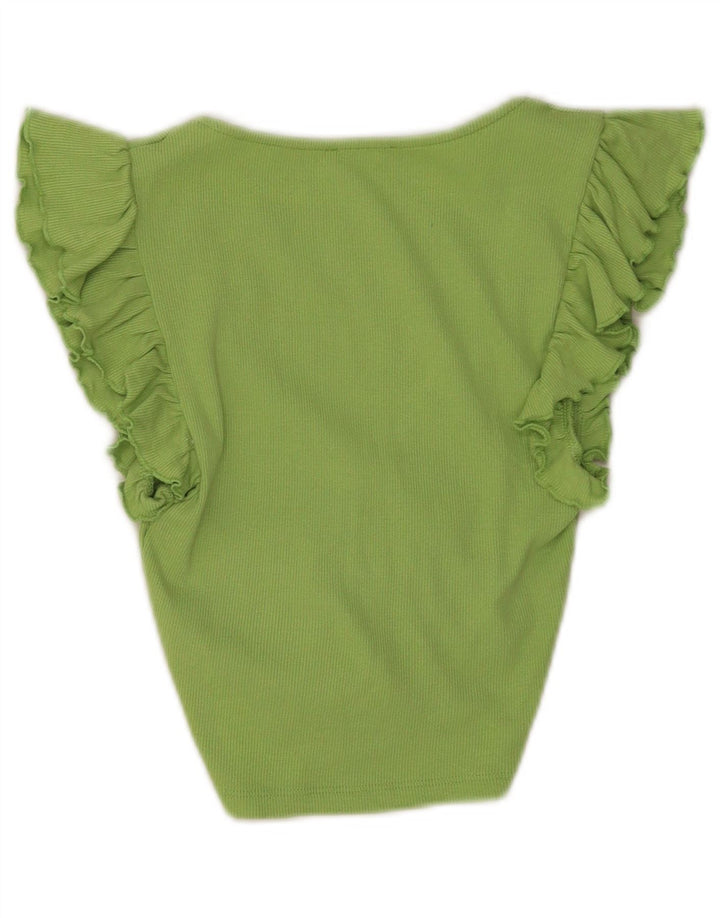 Zara Womens Crop Top UK 8 Pequeno Algodão Verde