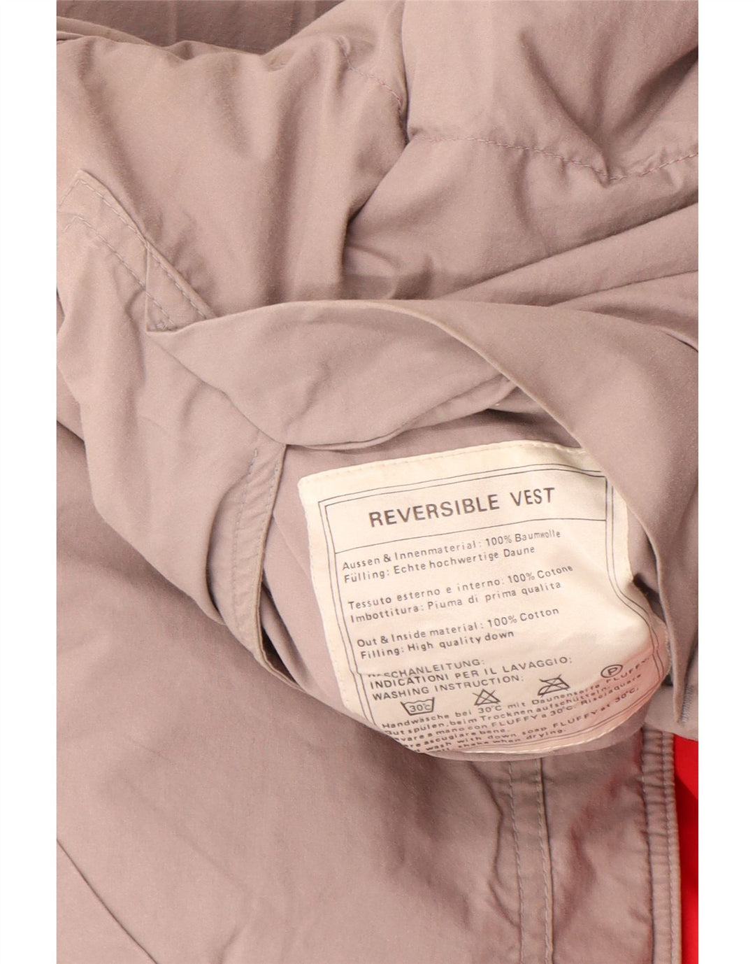 Colete acolchoado reversível masculino vintage UK 38 algodão vermelho médio