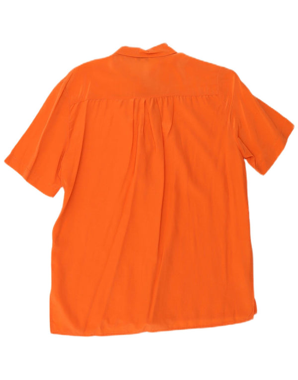 Blusa feminina vintage de manga curta oversized Reino Unido 10 seda laranja pequena