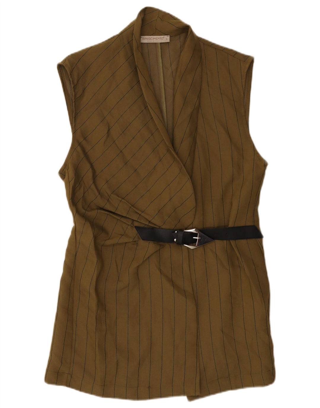 Jaqueta blazer feminina sem mangas Rinascimento UK 14 listrada cáqui grande