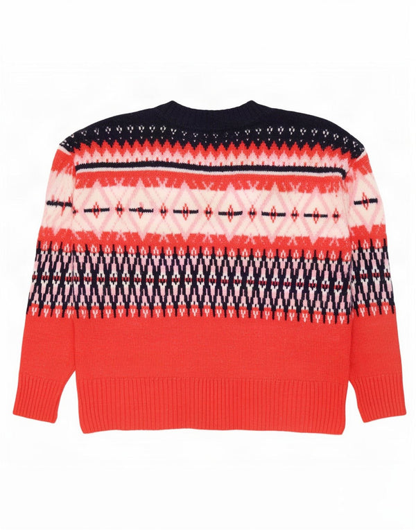 Suéter feminino Marks & Spencer com gola canoa Reino Unido 14 médio vermelho Fair Isle