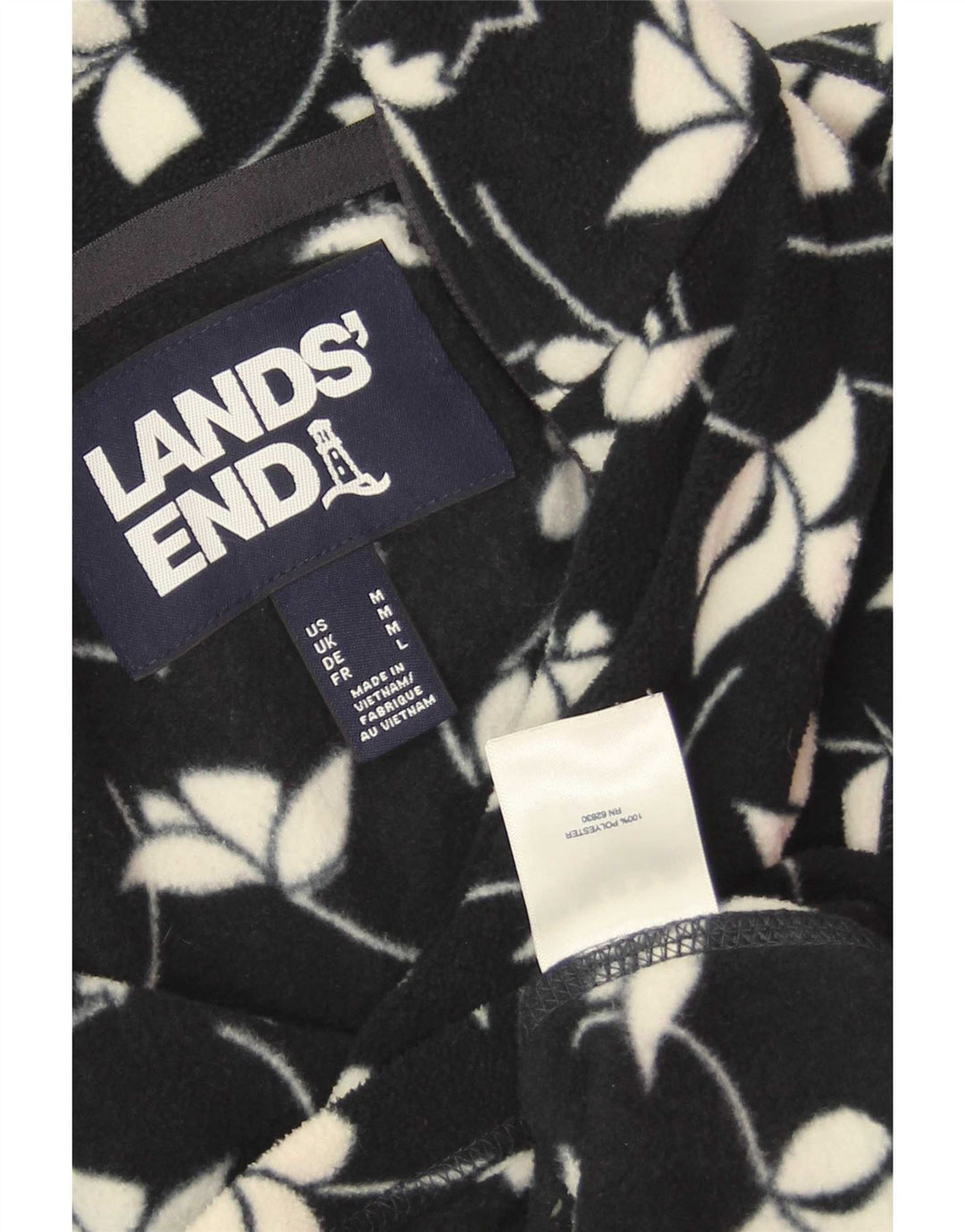Jaqueta de lã feminina Lands End UK 14 poliéster floral azul marinho médio
