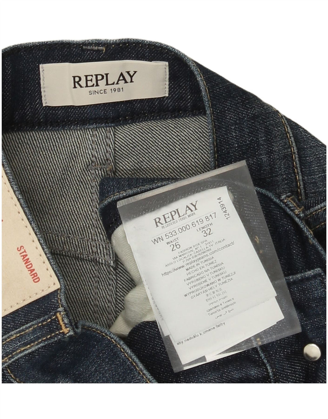 Jeans retos femininos REPLAY W26 L27 algodão azul marinho