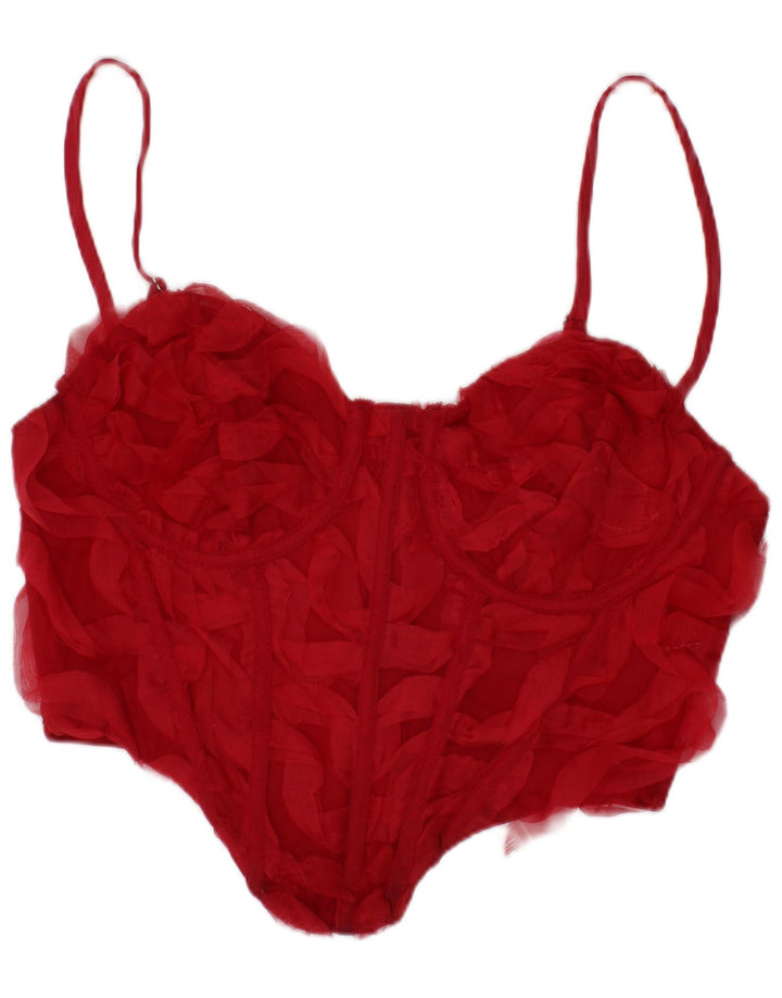 Bershka Womens Crop Corset Top Festival de poliéster vermelho médio