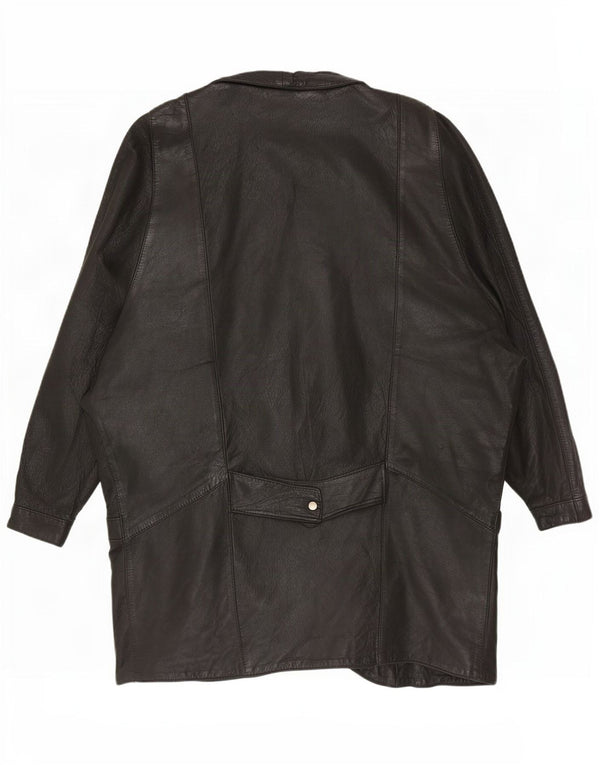 Casaco de couro grande vintage feminino UK 12 médio preto